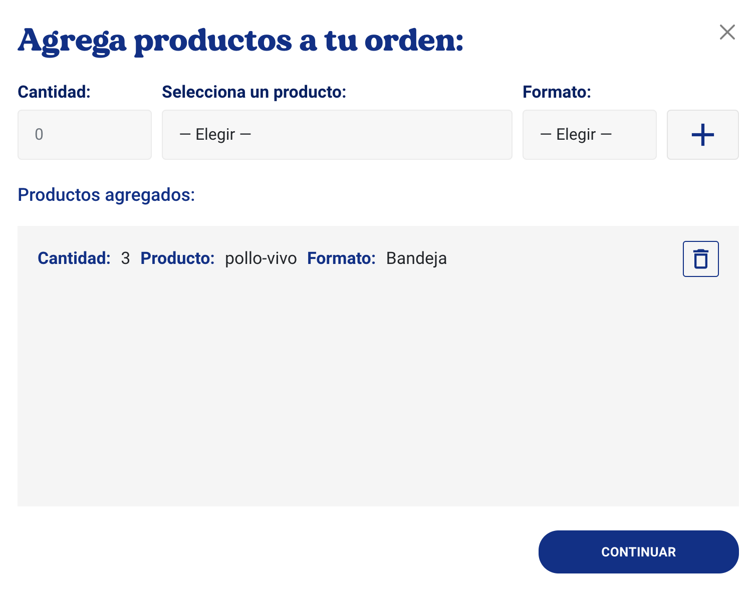 Agrega productos a tu orden.